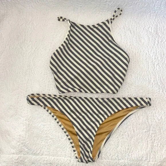 Made by Dawn Coral Top & Bottom Stone Stripe Bikini Set